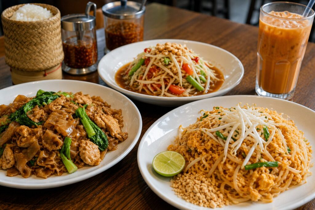 เมนูยอดนิยมในร้านอาหารไทยในอเมริกา ผัดซีอิ๊ว ส้มตำ และผัดไทย