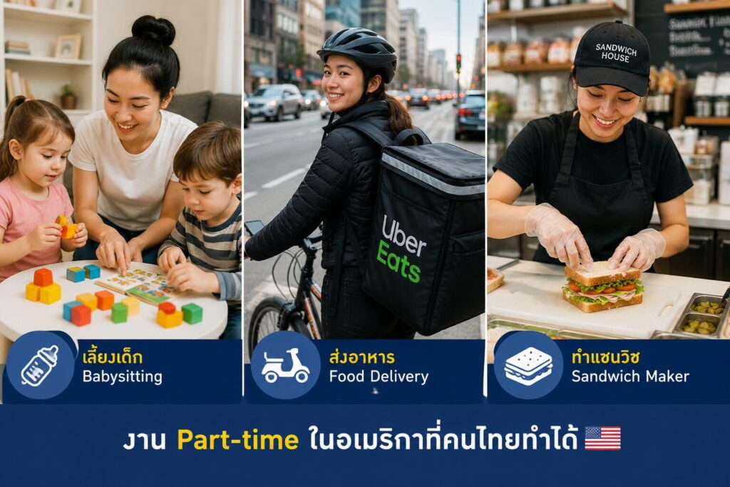 งาน Part-time ในอเมริกาที่คนไทยทำได้ เช่น เลี้ยงเด็ก งานปาร์ตี้ ส่งอาหาร