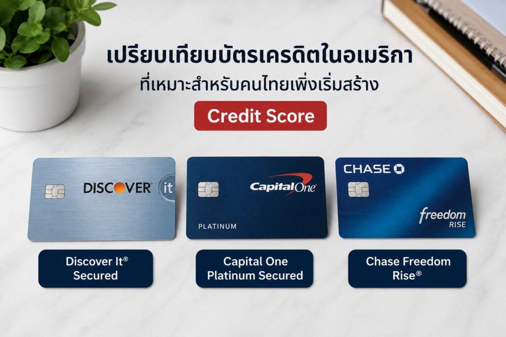 เปรียบเทียบบัตรเครดิตในอเมริกาที่เหมาะสำหรับคนไทยเพิ่งเริ่มสร้าง Credit Score